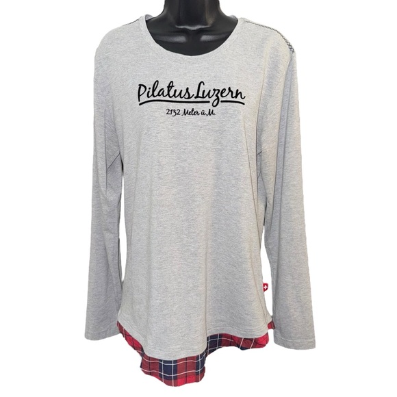 Pilatus Luzern Tops - Authentic Kollektion Pilatus Luzern Gray Plaid Hem Long Sleeve Top XL